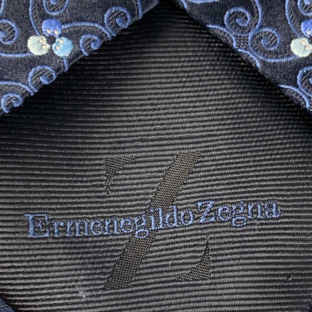 Ermenegildo Zegna Black Blue Swirls Silk Satin Tie - image 4