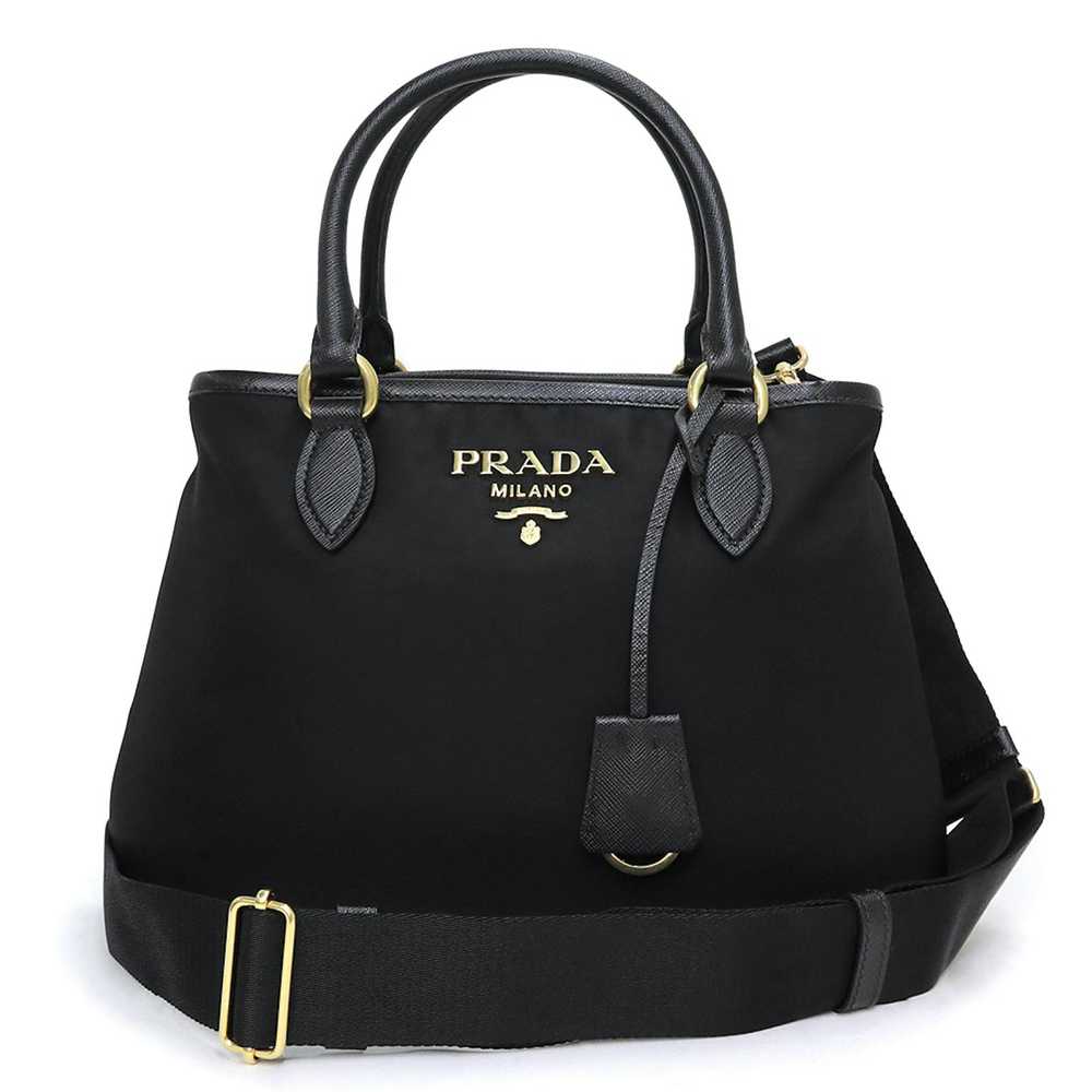 Prada Prada Handbag Diagonal Nylon Leather Nero B… - image 1