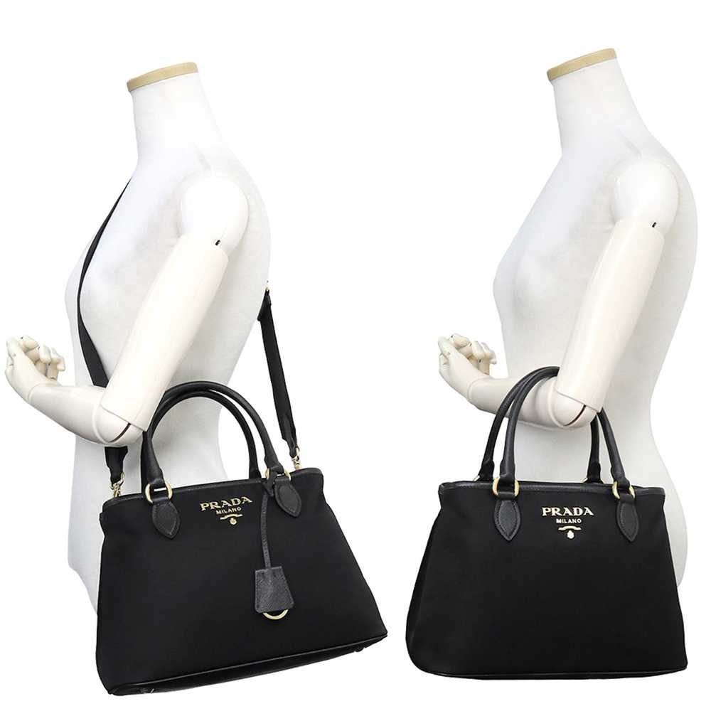 Prada Prada Handbag Diagonal Nylon Leather Nero B… - image 5