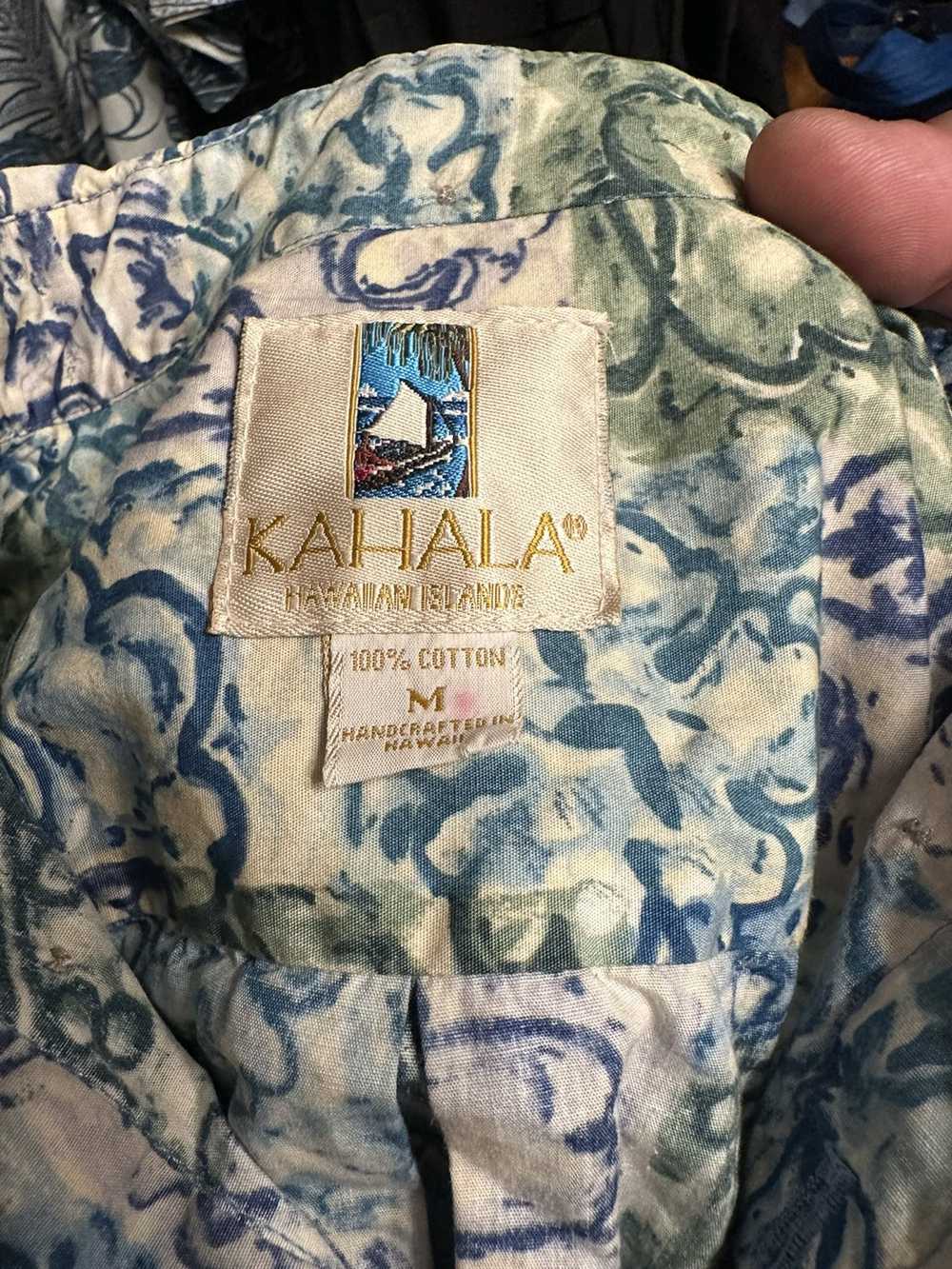 Hawaiian Shirt Kahala 3/4 Button Blue/Green Hawai… - image 4