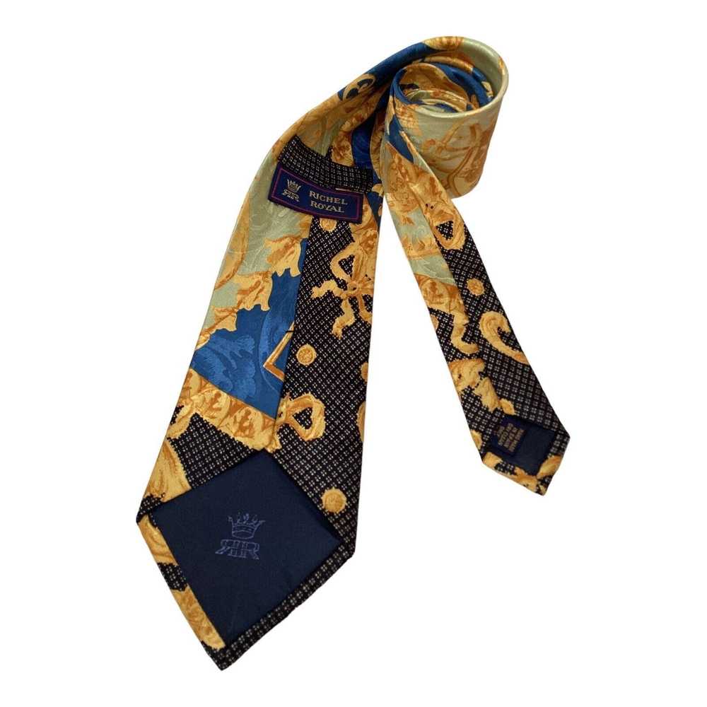 Designer RICHEL ROYAL Gold Baroque Silk Tie HMade… - image 3
