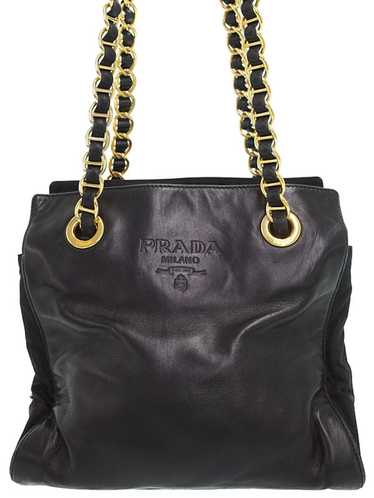 Prada Prada Embossed Logo Chain Shoulder Bag Black