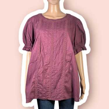 Other Lane Bryant Burgundy Puff Sleeve Pleated To… - image 1