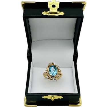 Gorgeous Swiss Blue Topaz & Diamond Freeform Ring 