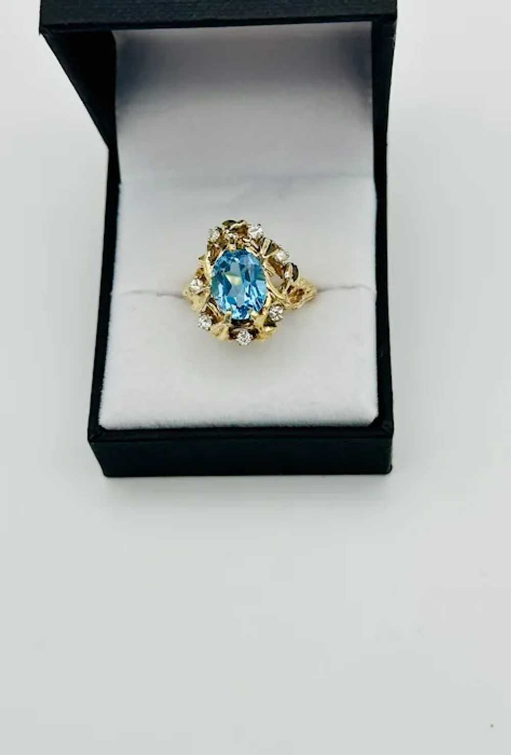 Gorgeous Swiss Blue Topaz & Diamond Freeform Ring… - image 2