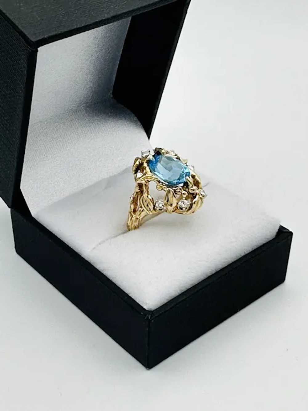 Gorgeous Swiss Blue Topaz & Diamond Freeform Ring… - image 3