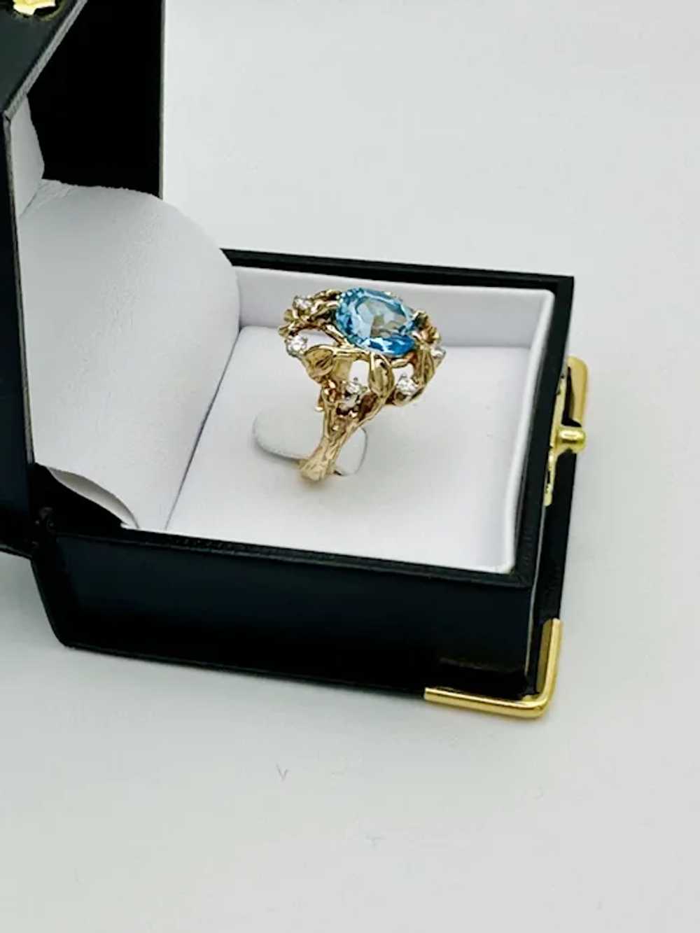 Gorgeous Swiss Blue Topaz & Diamond Freeform Ring… - image 5