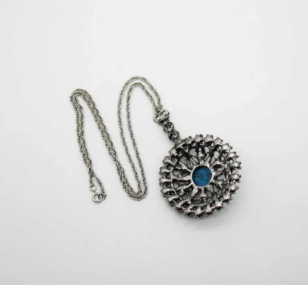 Massive Faux Turquoise Rhinestone Medallion Vinta… - image 4