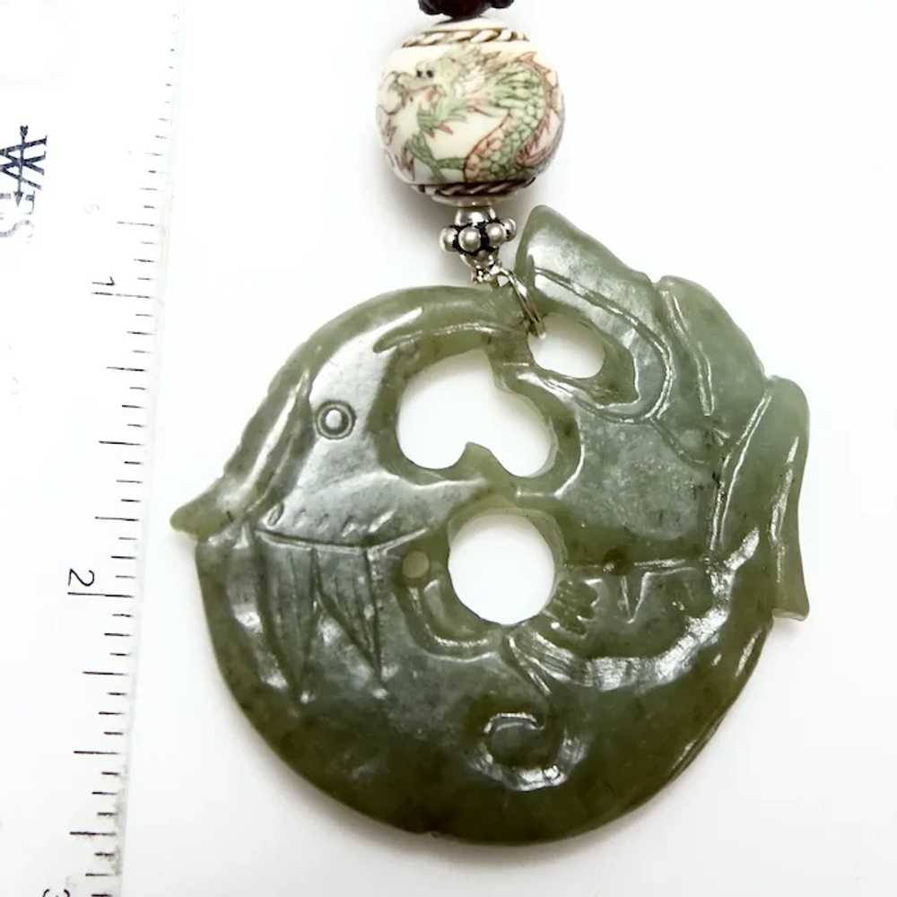 Carved Green Serpentine Jade Dragon and Phoenix P… - image 5