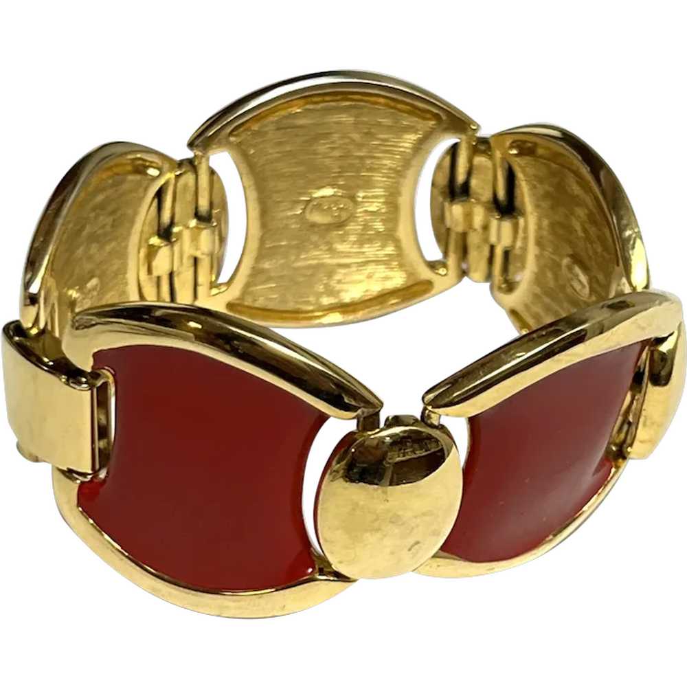 Large vintage Napier bracelet, bright red enamel - image 1