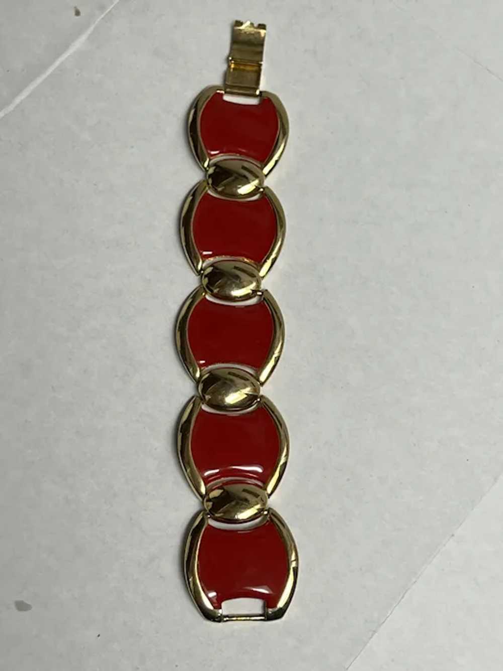 Large vintage Napier bracelet, bright red enamel - image 5