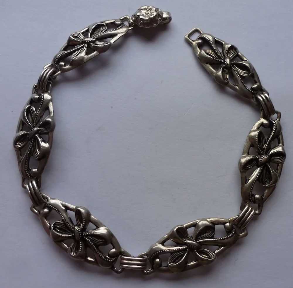 Sterling Vintage Stamped 7" Bracelet with Bows - image 3