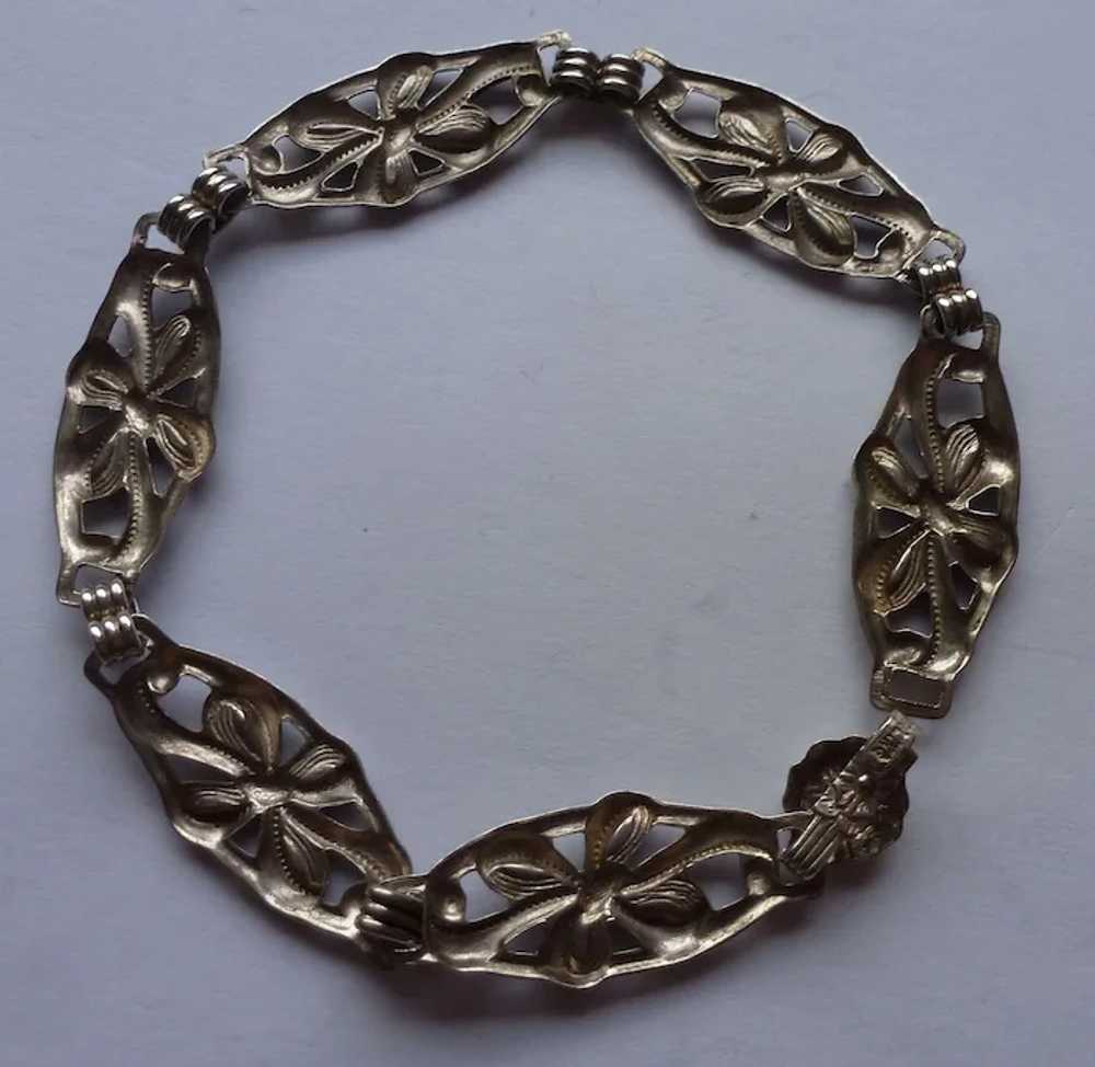 Sterling Vintage Stamped 7" Bracelet with Bows - image 4