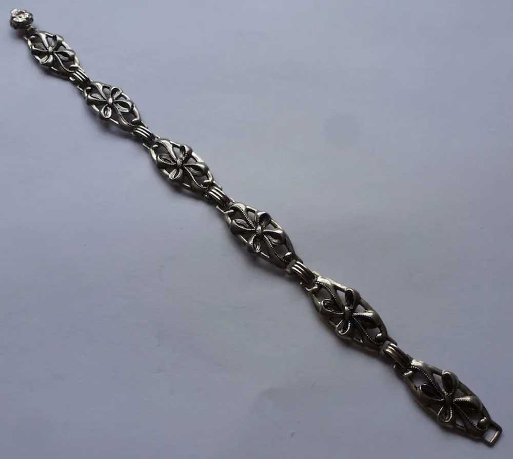 Sterling Vintage Stamped 7" Bracelet with Bows - image 5