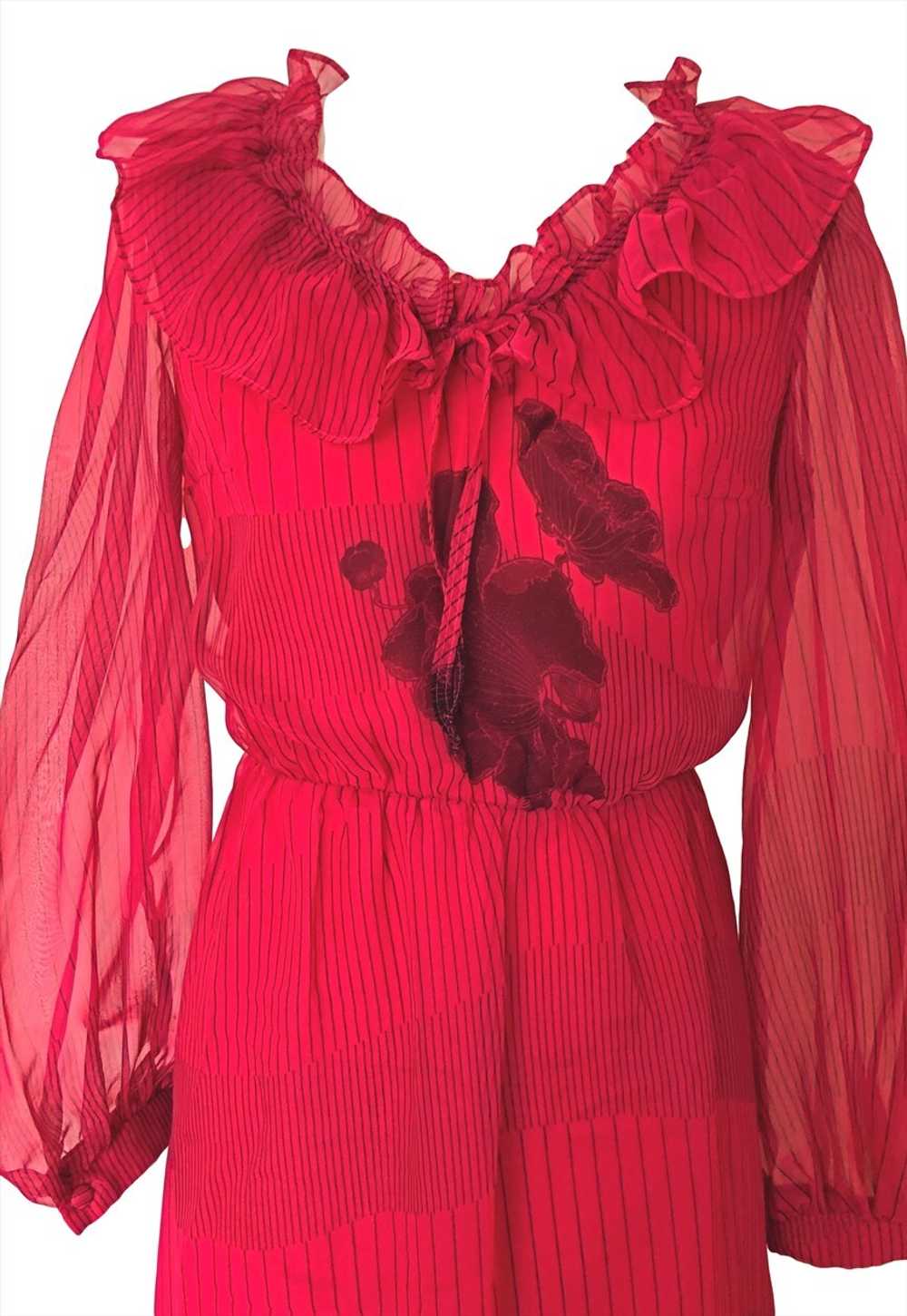 Pink/Black 1970s Vintage Floral Striped Chiffon M… - image 5