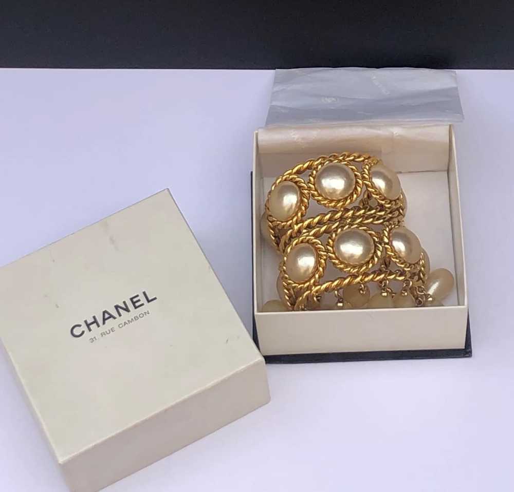 CHANEL Vintage Double Cuff Gold Pearls Bracelet C… - image 4