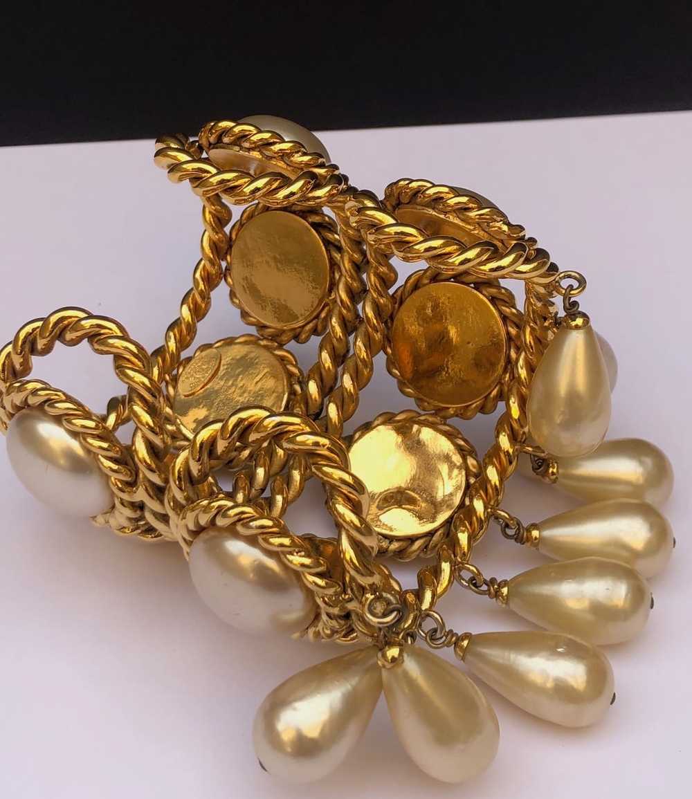 CHANEL Vintage Double Cuff Gold Pearls Bracelet C… - image 7