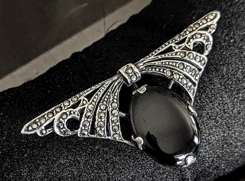Art Deco style Sterling silver and onyx brooch - image 2