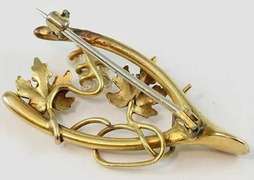 Art Nouveau 10K Yellow Gold Wishbone Pin w/ Seed … - image 3