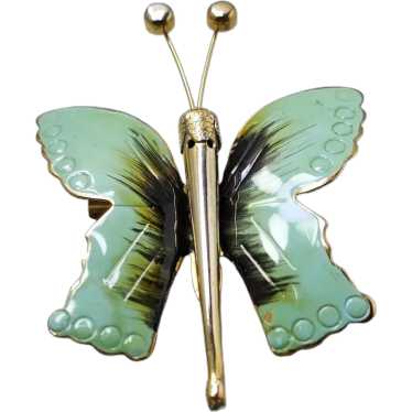 Vintage Huge Well Made Enamel Butterfly Brooch 196