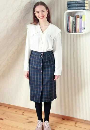 Navy brown checked wool skirt - image 1