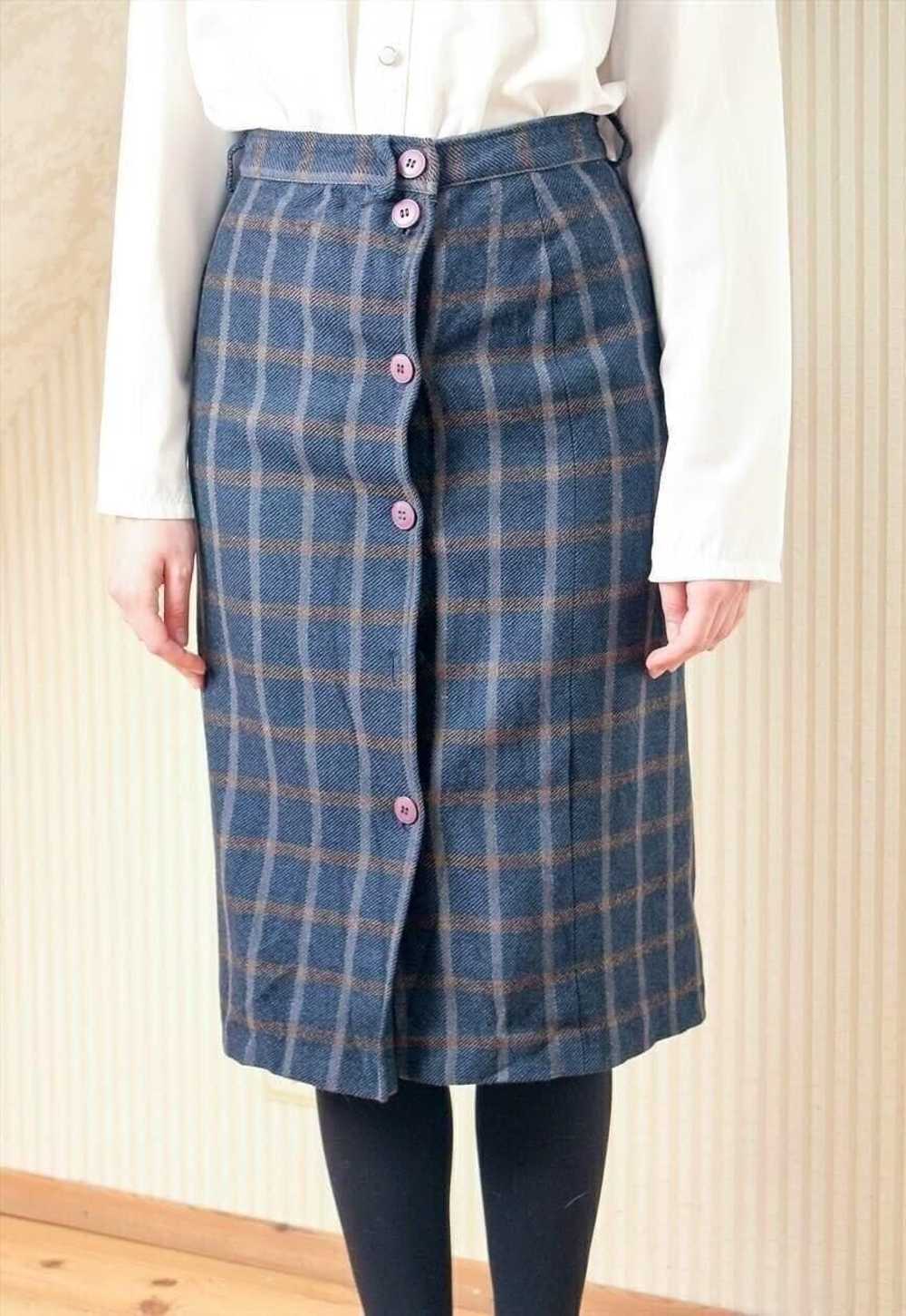 Navy brown checked wool skirt - image 2