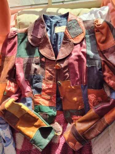 70s Gandalf ガンダルフ 花柄ペイント パッチワーク レザージャケット GANDALF Jacket Vintage Jacket 70s Patchwork Jacket Leather