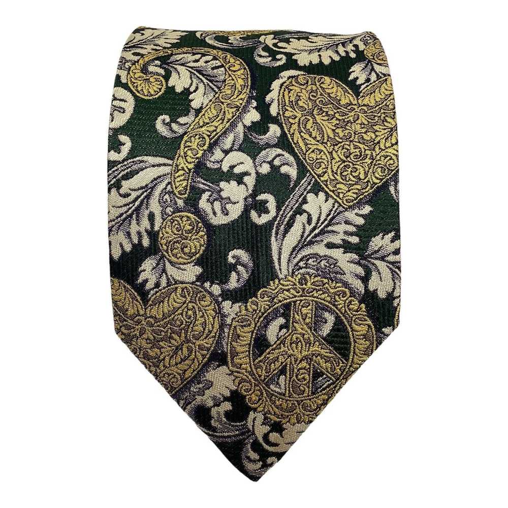 Moschino MOSCHINO Green Heart Print Silk Tie Ital… - image 1