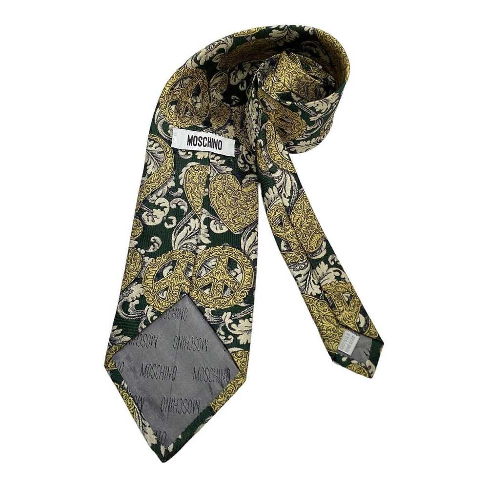 Moschino MOSCHINO Green Heart Print Silk Tie Ital… - image 2