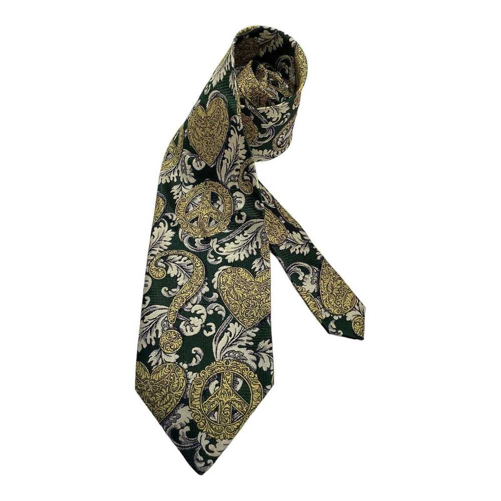 Moschino MOSCHINO Green Heart Print Silk Tie Ital… - image 3