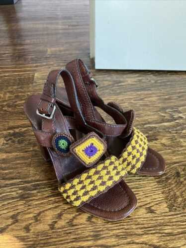 Leather sandal Prada Green size 38.5 EU in Leather - 46727417
