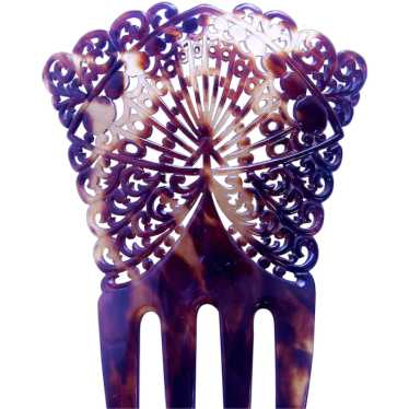 Faux shell Spanish style hair comb with pierced d… - image 1