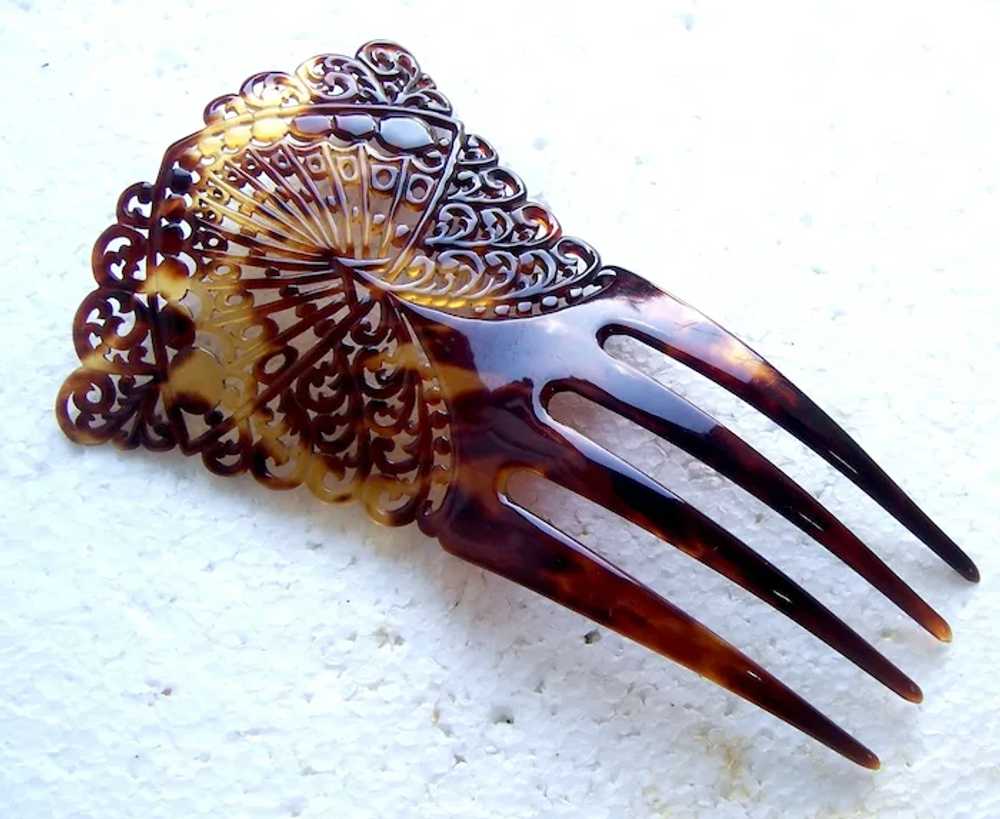 Faux shell Spanish style hair comb with pierced d… - image 7