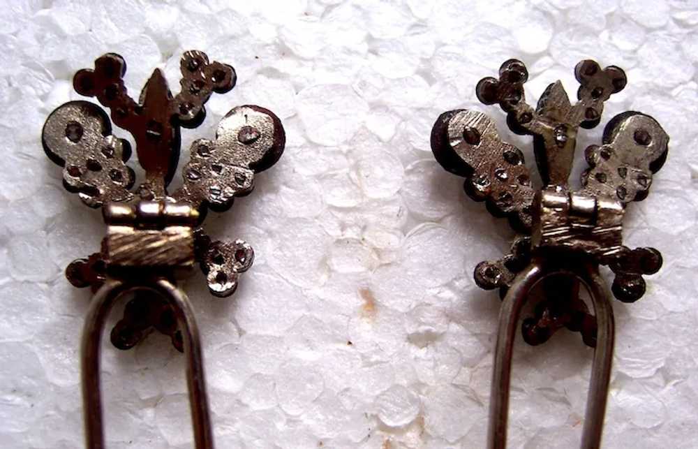 Set of four late Victorian cut steel hair pins th… - image 5
