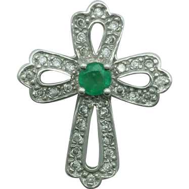 14K .20ctw Emerald and Diamond Cross Pendant