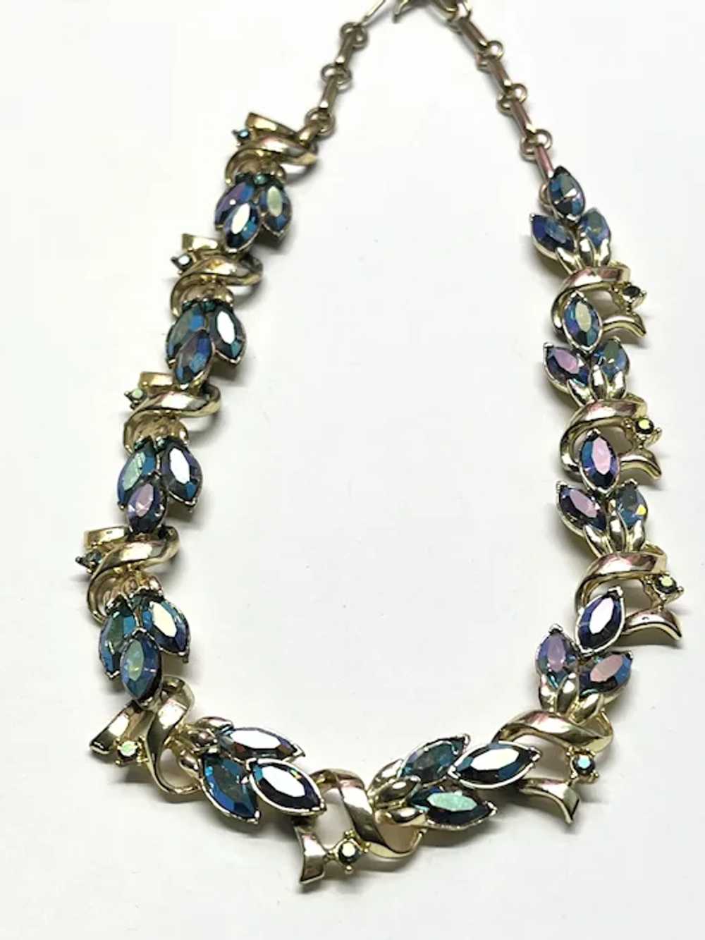 Vintage Blue Rhinestone Coro Necklace - image 3