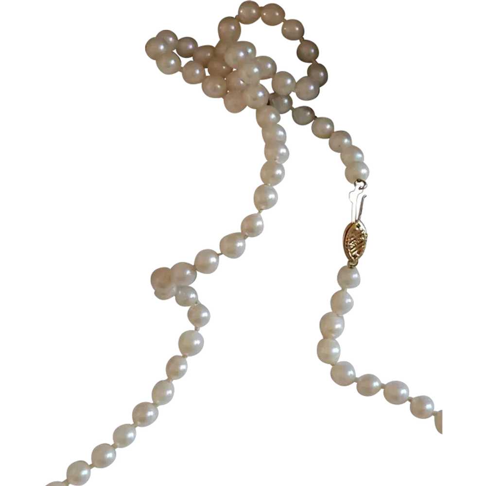 14K Clasp Cultured Pearl Necklace 6mm 24 inches - image 1