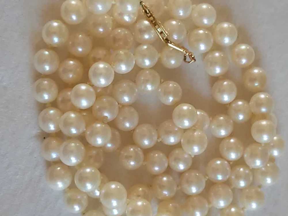 14K Clasp Cultured Pearl Necklace 6mm 24 inches - image 2