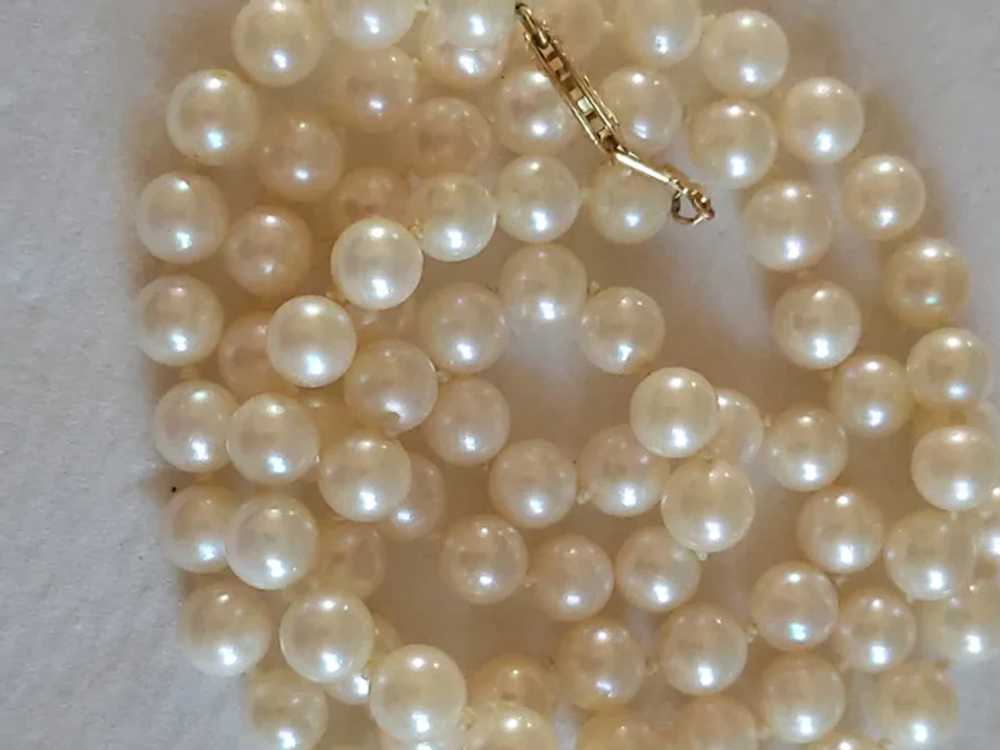 14K Clasp Cultured Pearl Necklace 6mm 24 inches - image 8