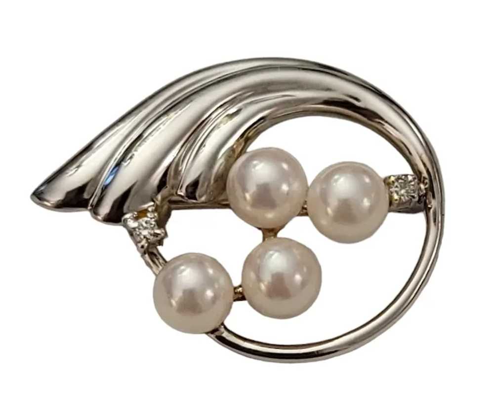 14K White Gold, Pearl Diamond Chip Round Open Plu… - image 10