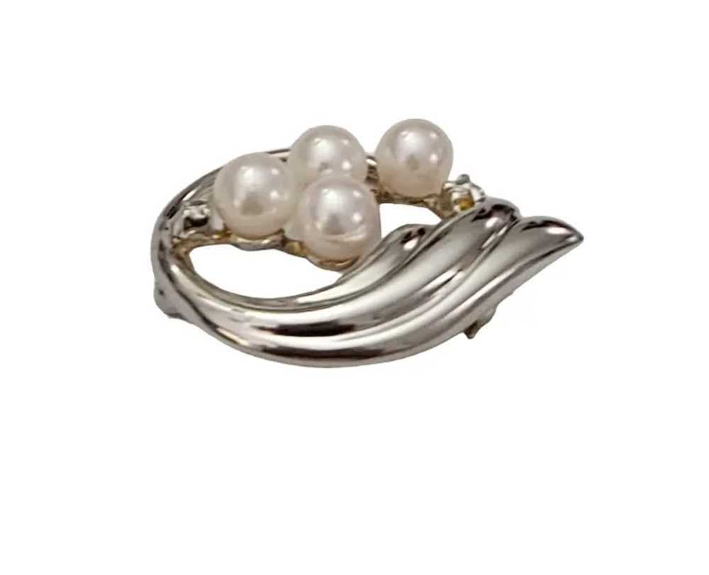 14K White Gold, Pearl Diamond Chip Round Open Plu… - image 3