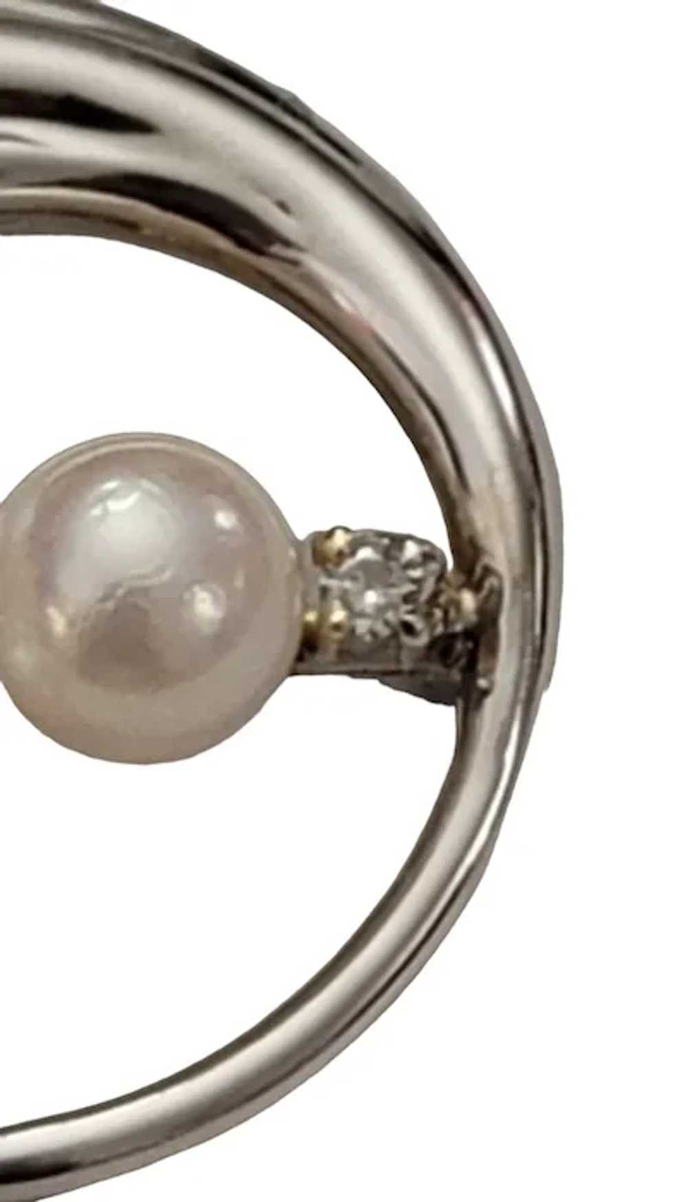 14K White Gold, Pearl Diamond Chip Round Open Plu… - image 4