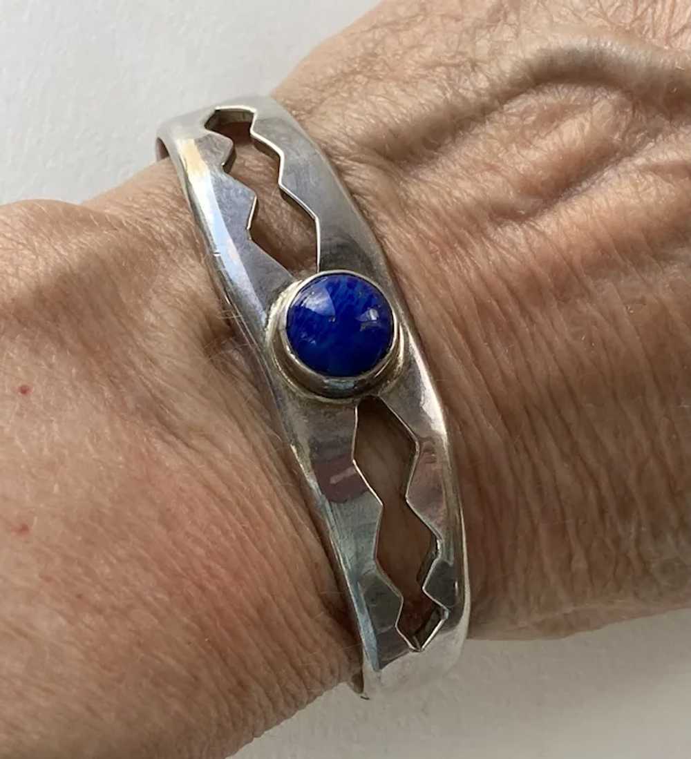 Mexican Sterling Lapis Lazuli Cuff Bracelet - image 2