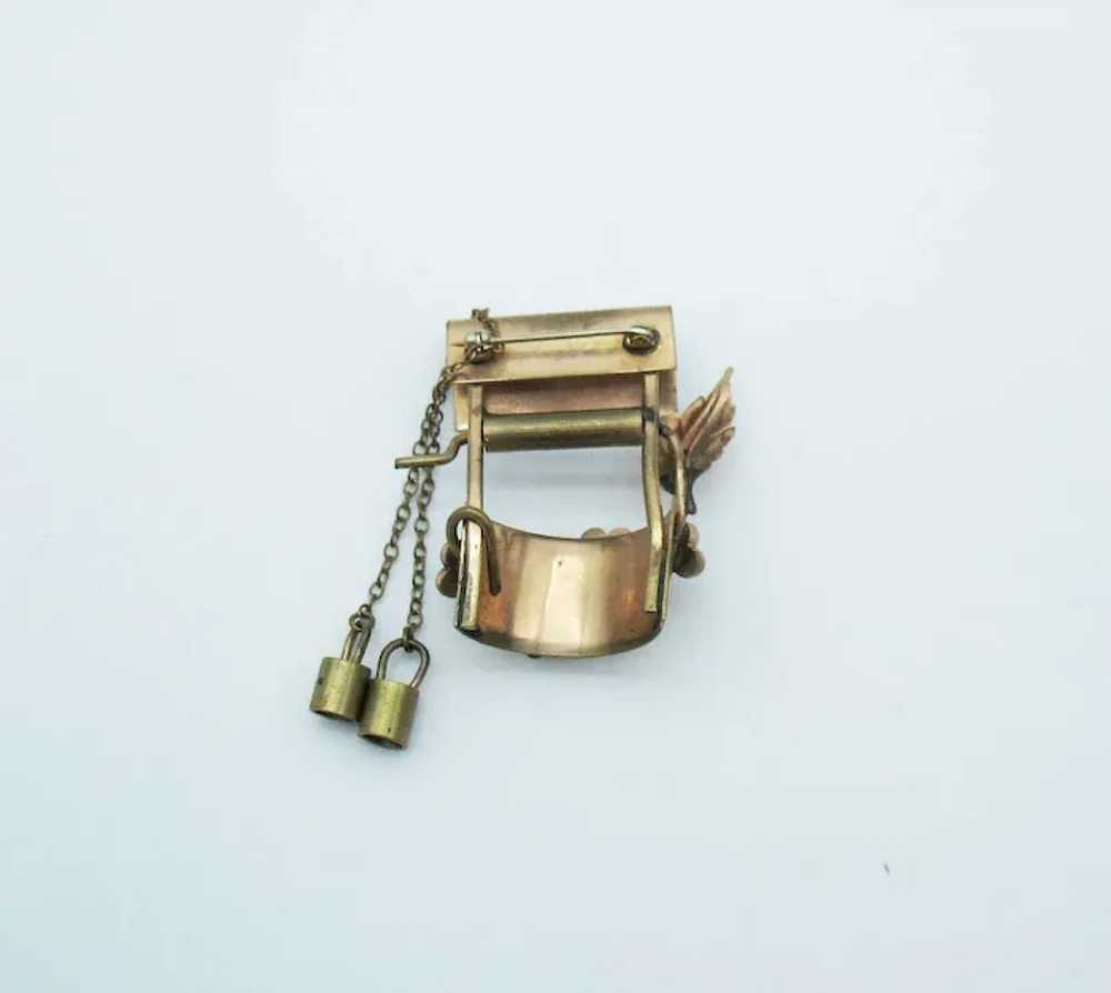 Figural Vintage Wishing Well Copper Enameled Broo… - image 3