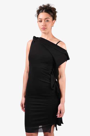 RM by Roland Mouret Black Sheer Ruched Midi Dress 