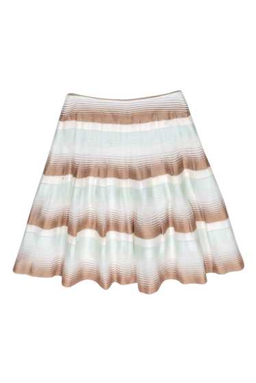 Akris Punto - Tan & Blue Striped Pleated Skirt Sz 