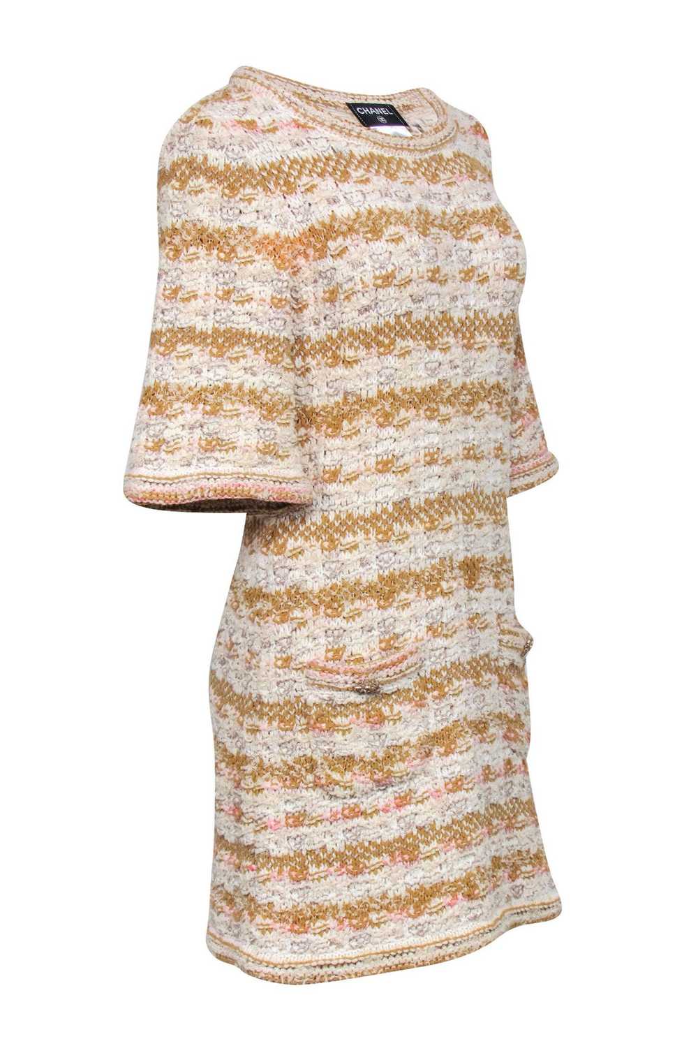 Chanel - Ivory, Tan, & Pink Tweed Knit Dress Sz 4 - image 2