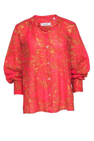 Joie - Pink & Brown Printed Long Sleeve Button Do… - image 1