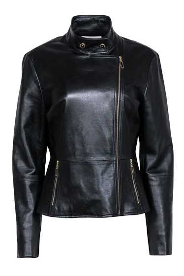 St. John - Black Leather Moto Zip Jacket Sz 10