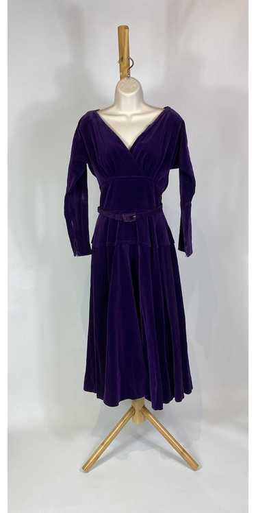 1950s Sandra Sage Purple Velvet Swing Dress